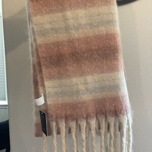 Cozy Striped Fringe Scarf in Blush, Cream & Gray